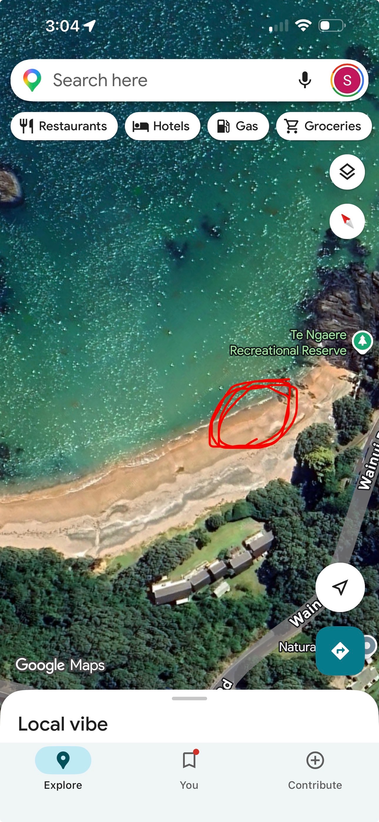 Map showing location at Te Ngaere Recreational Reserve